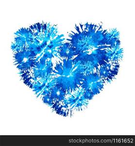 Heart Valentine?s day love funny beautiful delicate pattern watercolor blue flowers cornflower