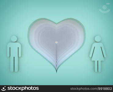 heart with male and female symbol on green background 3d rendering 