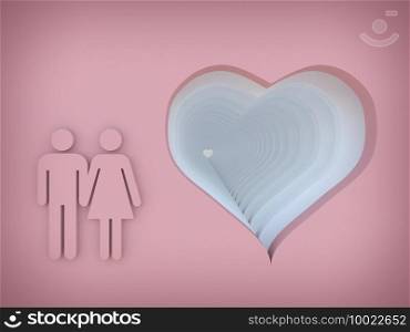 heart with male and female symbol on pink background 3d rendering 