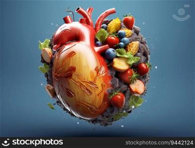 Heart with various fruits and vegetables.healthy diet and lifestyle concept.AI Generative.