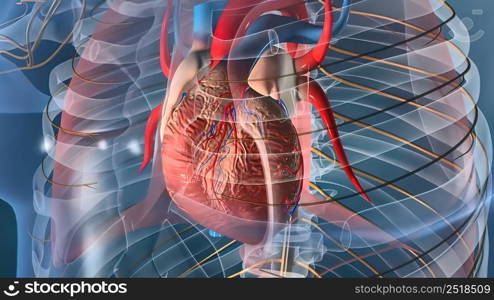 heartbeat and nervous system 3D illustration. heartbeat and nervous system