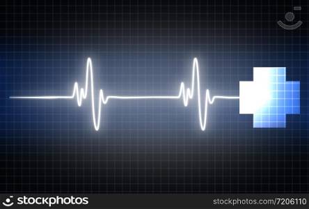 Heartbeat sign with medical cross, 3D rendering