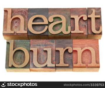 heartburn - isolated word in lvintage wood etterpress printing blocks