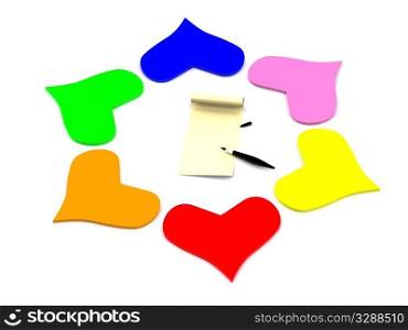 hearts around letter. 3d
