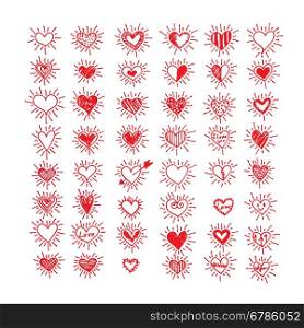 Hearts icon set. Hand drawn Illustration