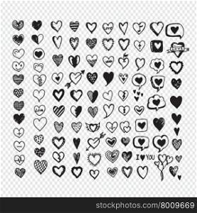 Hearts icon set. Hand drawn Illustration