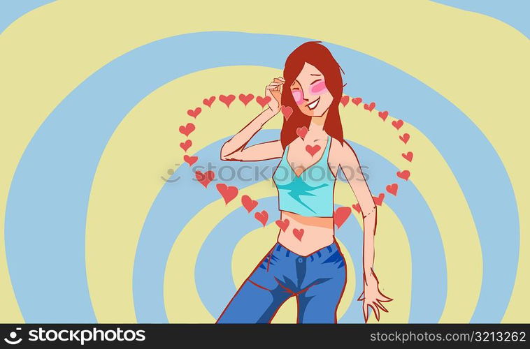 Hearts in the shape of a single heart around a young woman