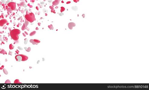 Hearts on white background with copy space Valentines day 3D render