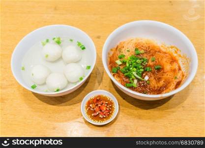 Hearty meal of Teowchew Fishball noodles for light eater, Fishball noodles Made exclusively of fish paste and moulded into balls or fishcake slices