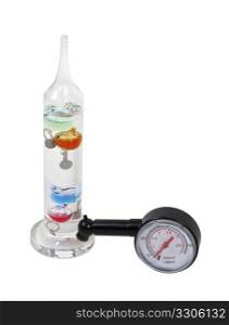 Heat and pressure shown by a thermometer and a pressure gauge - path included