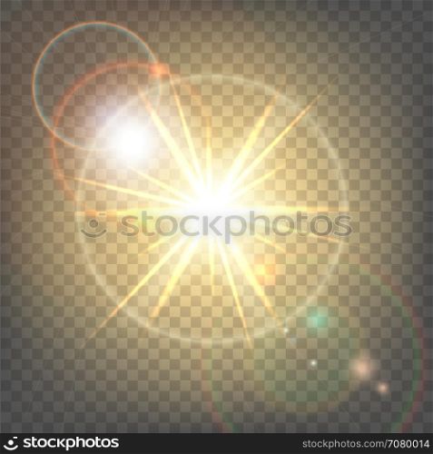Heat sun with glare lens flare. Heat sun with glare lens flare and vibrant glowing effects on transparent background