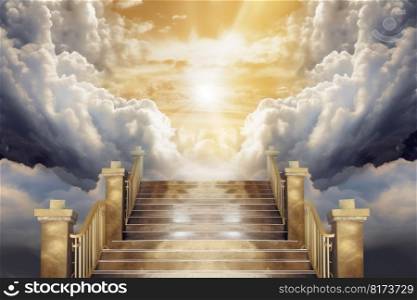 Heaven stairs god. Sky clouds light. Generate Ai. Heaven stairs god. Sky clouds light