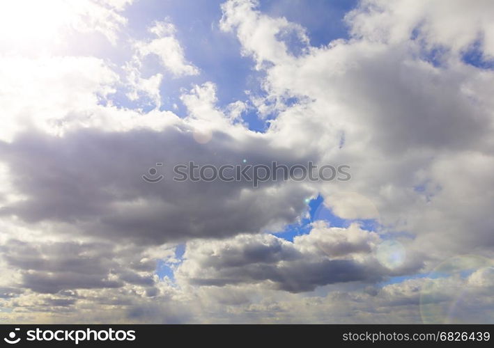 Heavenly blue sky with bright sunshine and light beams