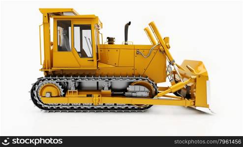 Heavy crawler bulldozer isolated on a light background with shadow