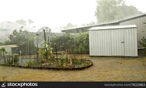 Heavy rain during a very windy summer storm in Queensland, Australia