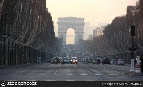 Heavy traffic in Champs-elysees, Paris.