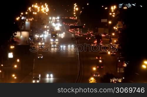 heavy traffic on the freeway at night