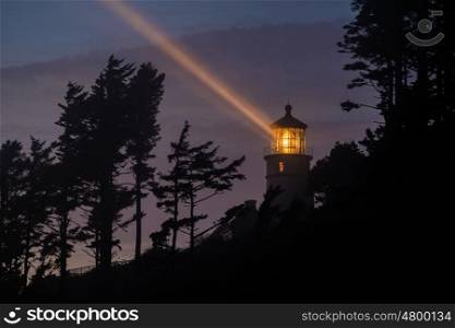 Heceta Head Lighthouse at night, Pacific coast, built in 1892, Oregon, USA
