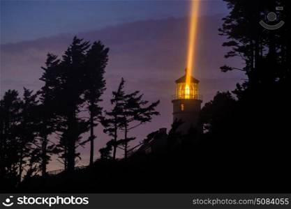 Heceta Head Lighthouse at night, Pacific coast, built in 1892, Oregon, USA
