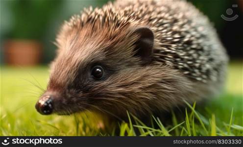 hedgehog on a green lawn generative ai.