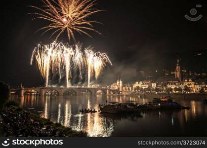 Heidelberg Castle Illumination. fireworks at the event Heidelberg Castle Illumination