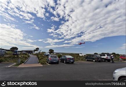 Helicopter landing after another 10 minutes tour above the Twelve Apostles in Victoria, Australia