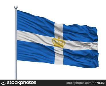 Hellenic Kingdom 1935 Flag On Flagpole, Isolated On White Background. Hellenic Kingdom 1935 Flag On Flagpole, Isolated On White