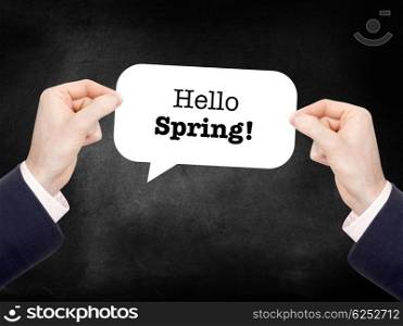 Hello spring written on a speechbubble
