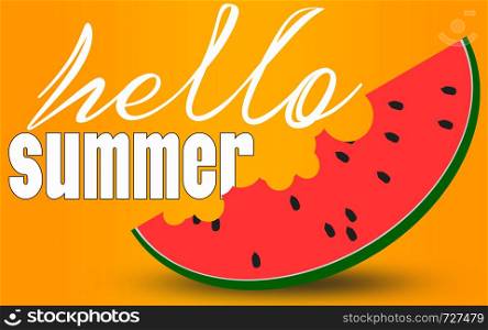Hello summer word with slice watermelon, 3D rendering