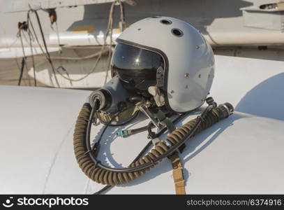 Helmet and oxygen mask of a military pilot. Helmet and oxygen mask of a military pilot.