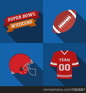 Helmet, jersey, ball ready for super bowl 2020 weekend on blue background. Super Bowl Weekend