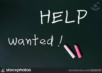Help wanted - written with chalk on a green chalkboard background