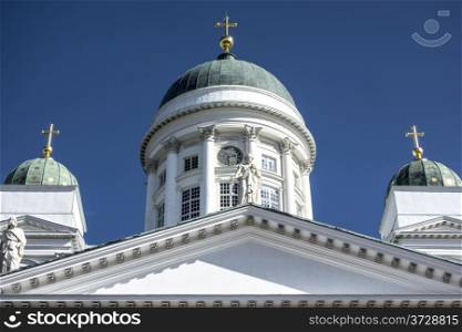 Helsinki Cathedral closeup in the blue sky
