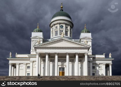 Helsinki Cathedral in Senate Square in Helsinki, Finland. The church was built between 1830-1852 as a tribute to the Grand Duke of Finland, Tsar Nicholas I of Russia. It was known as St Nicholas Church until the independence of Finland in 1917.