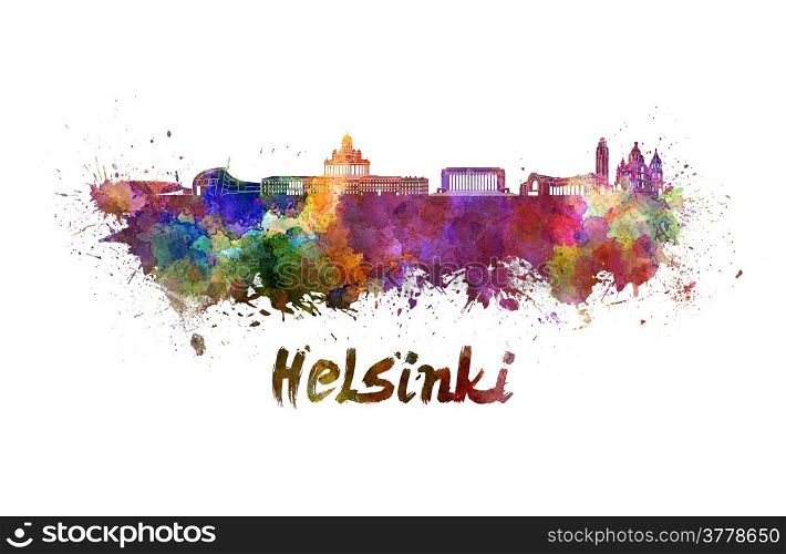 Helsinki skyline in watercolor splatters with clipping path. Helsinki skyline in watercolor