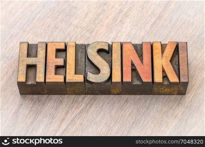 Helsinki word abstract in vintage letterpress wood type printing blocks