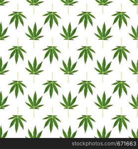Hemp or cannabis leaves seamless pattern. Close up of fresh Cannabis leaves on white background. Hemp or cannabis leaves seamless pattern.