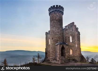 Henry castle at mountain during sunset in Grodna, Poland