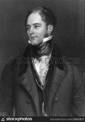 Henry Goulburn (1784 -1856) on engraving from 1837. English Conservative statesman and a member of the Peelite faction after 1846. Engraved by F.Holl after a painting by Pickersgill and published by G.Virtue.