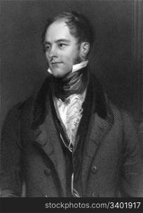 Henry Goulburn (1784 -1856) on engraving from 1837. English Conservative statesman and a member of the Peelite faction after 1846. Engraved by F.Holl after a painting by Pickersgill and published by G.Virtue.