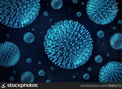 Hepatitis disease concept as a group of three dimensional human virus cells as a medical illustration for a viral infection.