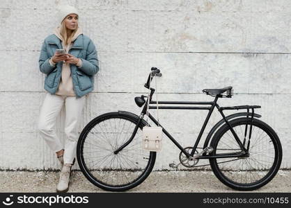 her bike taking break long shot