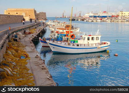 Heraklion. The old Venetian fortress.. View of the old medieval Venetian fortress in the harbor of Heraklion. Crete. Greece.