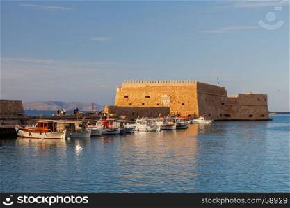 Heraklion. The old Venetian fortress.. View of the old medieval Venetian fortress in the harbor of Heraklion. Crete. Greece.