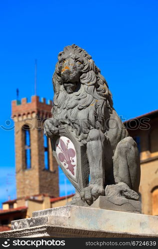 Heraldic lion near Palazzo Vecchio. Florence. Italy.