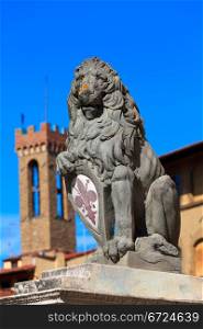 Heraldic lion near Palazzo Vecchio. Florence. Italy.