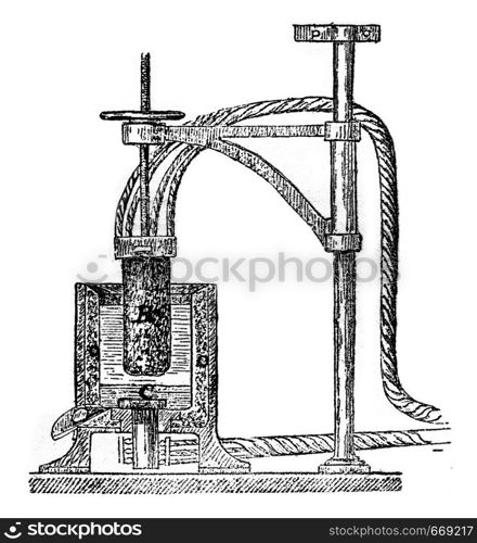 Herault apparatus for the manufacture of aluminum, vintage engraved illustration. Industrial encyclopedia E.-O. Lami - 1875.