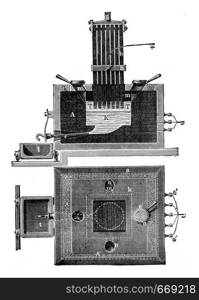 Herault device changes, and Superior vertical section view, vintage engraved illustration. Industrial encyclopedia E.-O. Lami - 1875.