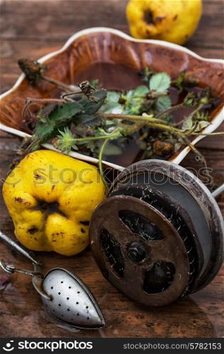 herbal,homemade custard tea with quince