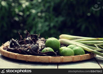 Herbal ingredient for hair care at home from soap berry, lemon, citronella plant, all materials boil with water to make nature shampoo